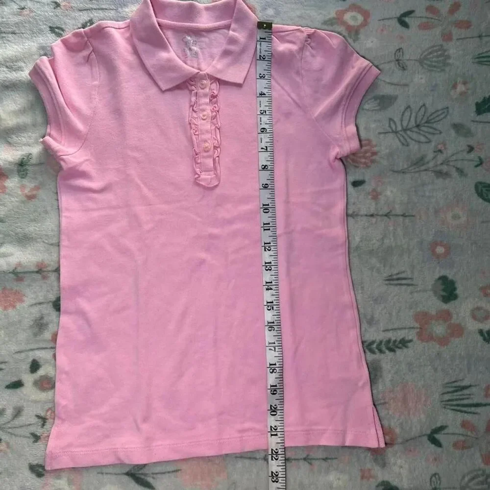 The Children's Place Pink Polo Shirt Kid 10/12 Y2K Preppy Coquette Ruffle Collar